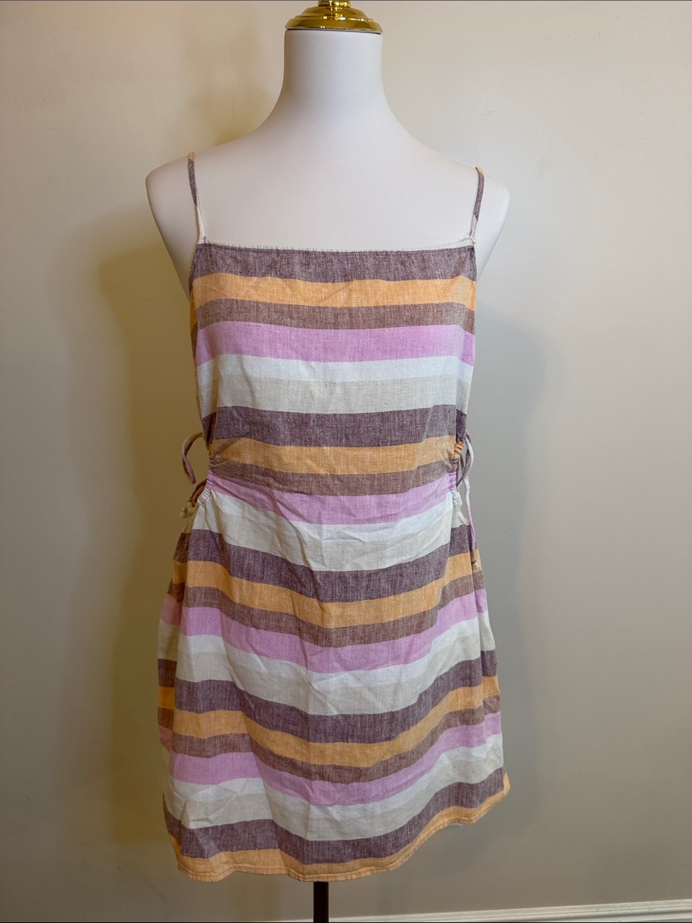 aerie Striped Spaghetti-Strap Mini Dress in Pink, Yellow & Cream